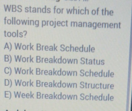 WBS stands for which of the following project