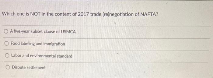 Which one is NOT in the content of 2017 trade