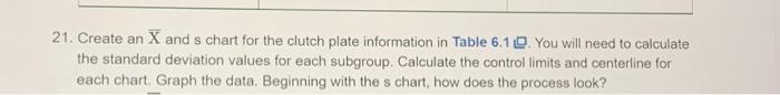 Table 6.1 Clutch Plate Thickness: Sums and