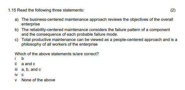 1.15 Read the following three statements: (2) a)