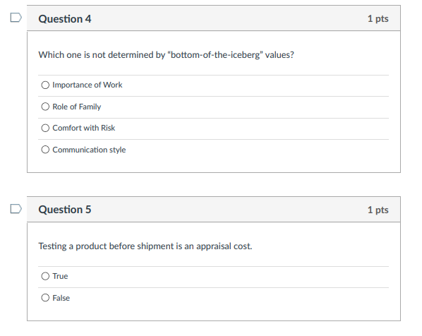 Question 4 1 pts Which one is not determined by