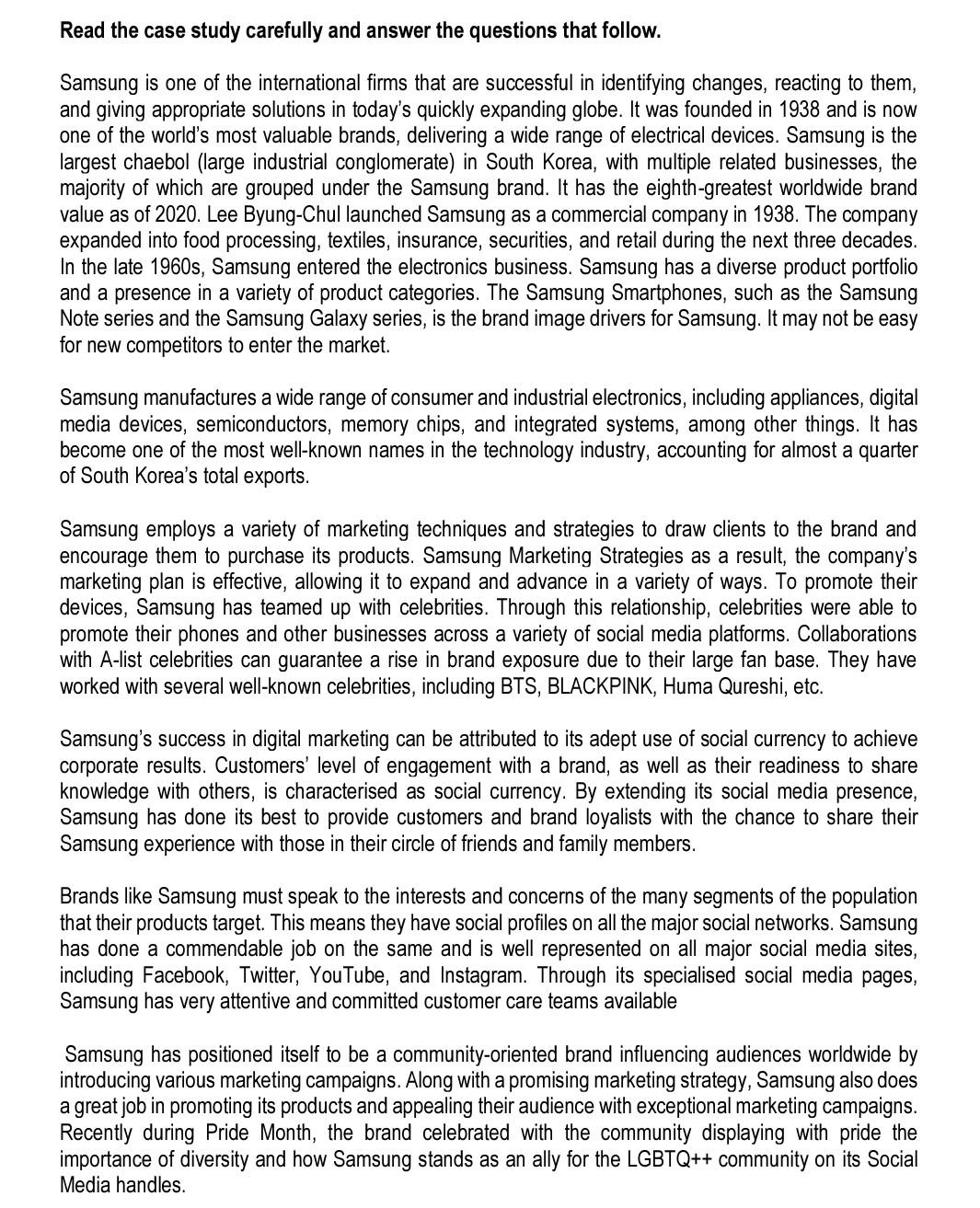 Read the case study carefully and answer the