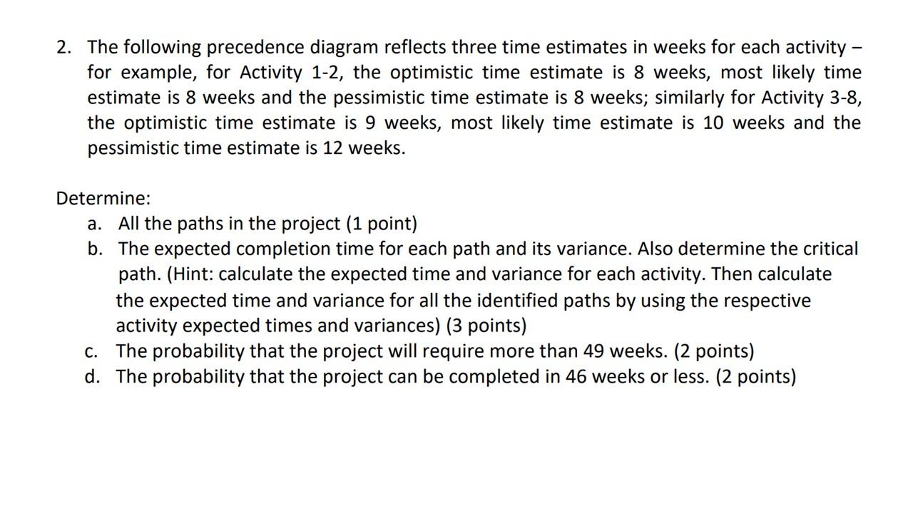 2. The following precedence diagram reflects