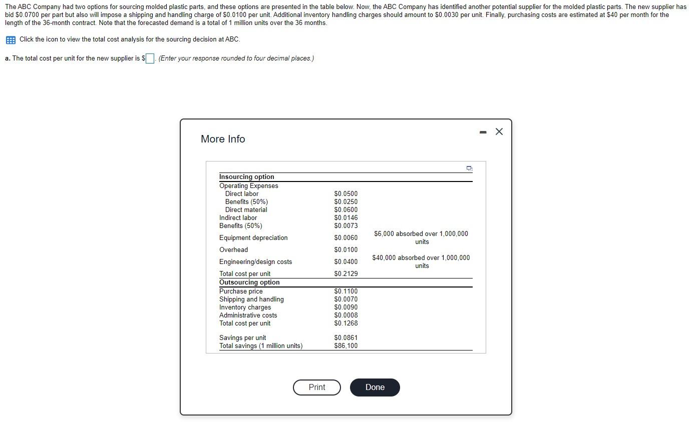 The ABC Company had two options for sourcing