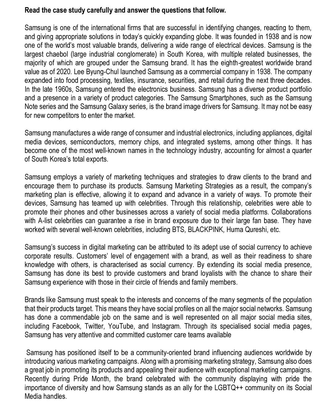 Read the case study carefully and answer the