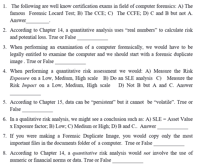 1. The following are well know certification