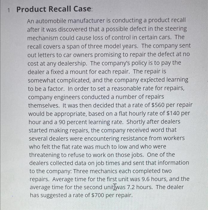 This is the Product Recall Mini Case Study.
