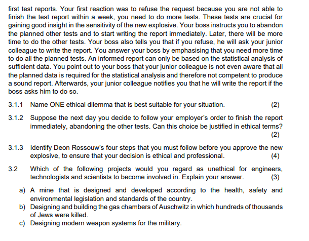 Question 3 Ethics for engineering professionals