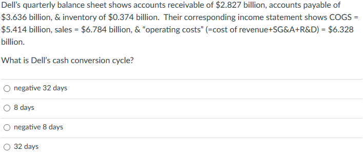 Dell's quarterly balance sheet shows accounts