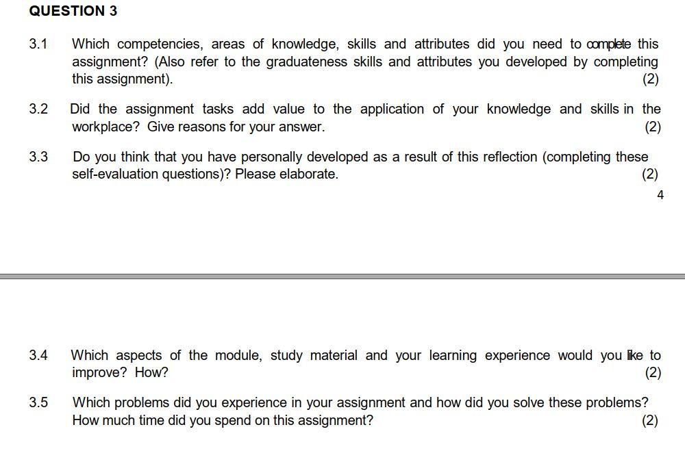 QUESTION 3 3.1 Which competencies, areas of
