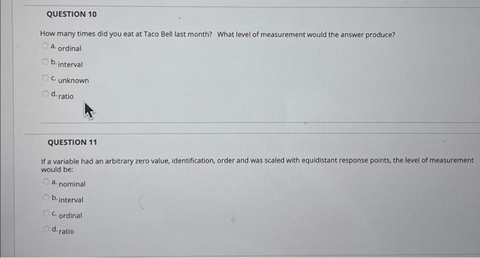 QUESTION 10 How many times did you eat at Taco