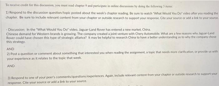 To receive credit for this discussion, you must