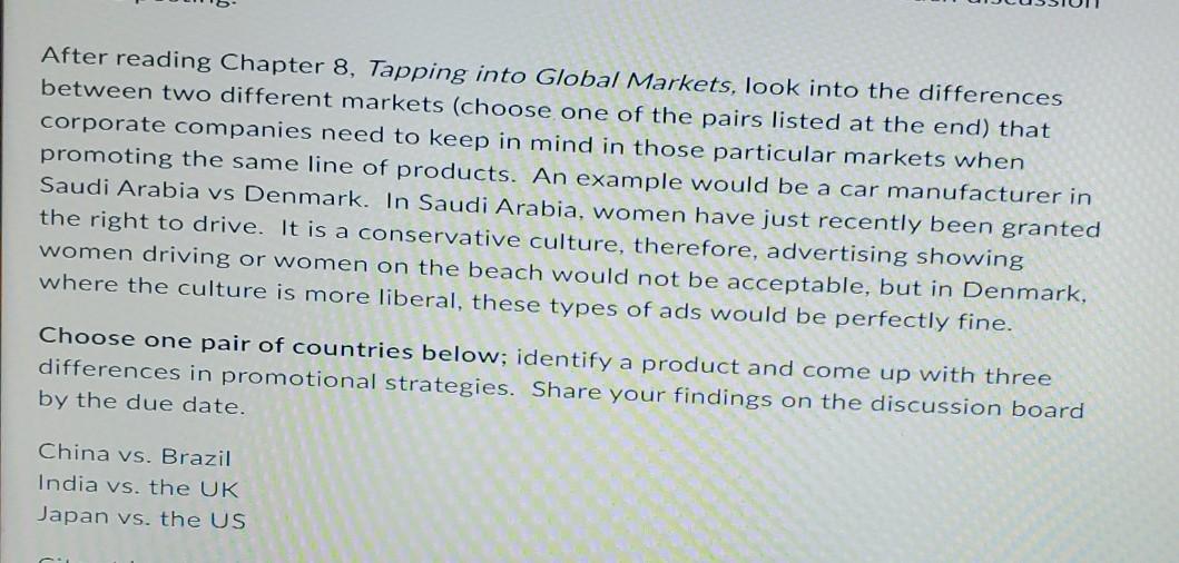 After reading Chapter 8, Tapping into Global