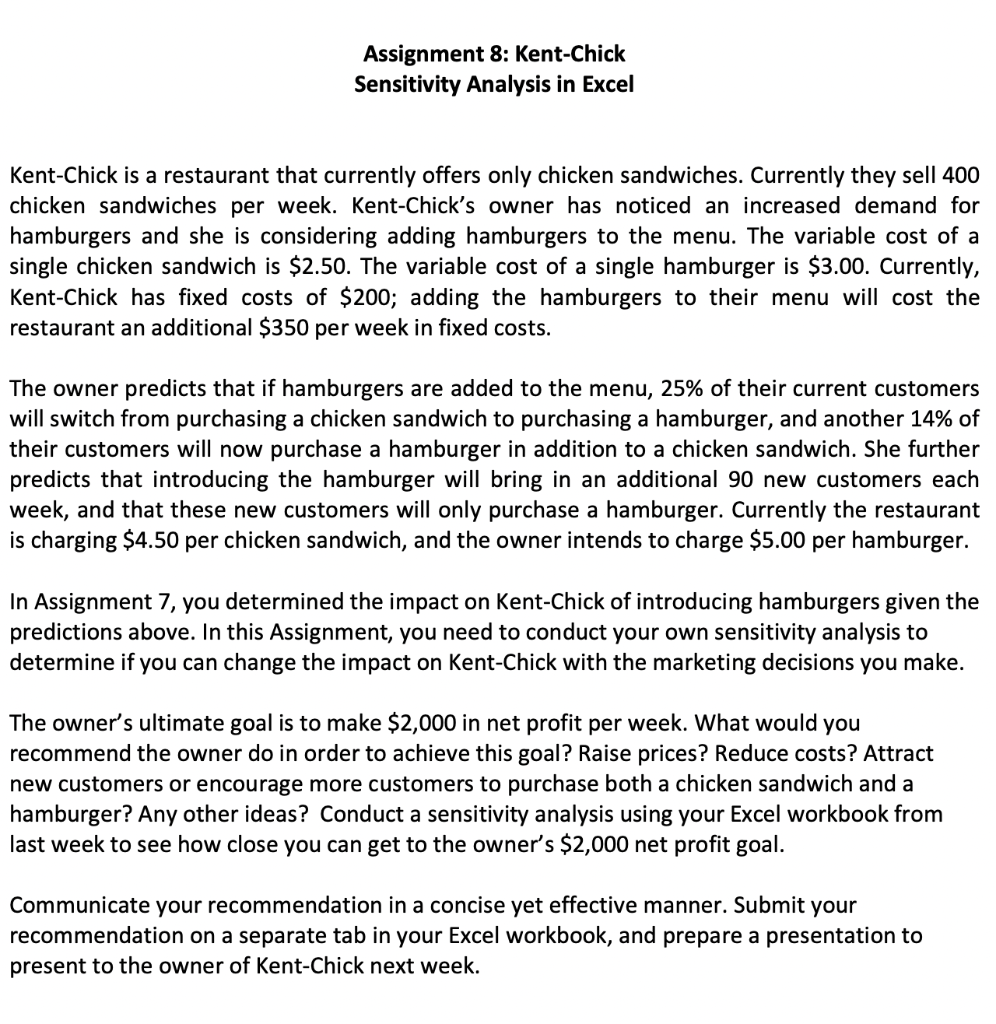 Assignment 8: Kent-Chick Sensitivity Analysis in