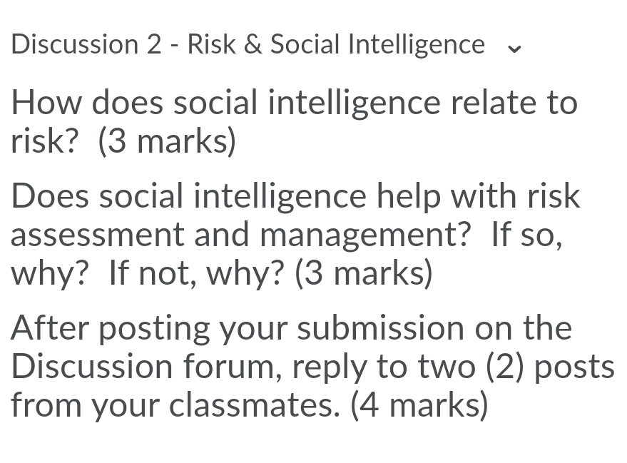 Discussion 2 - Risk & Social Intelligence How