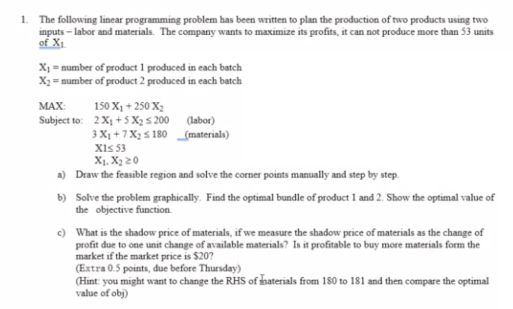 1. The following linear programming problem has