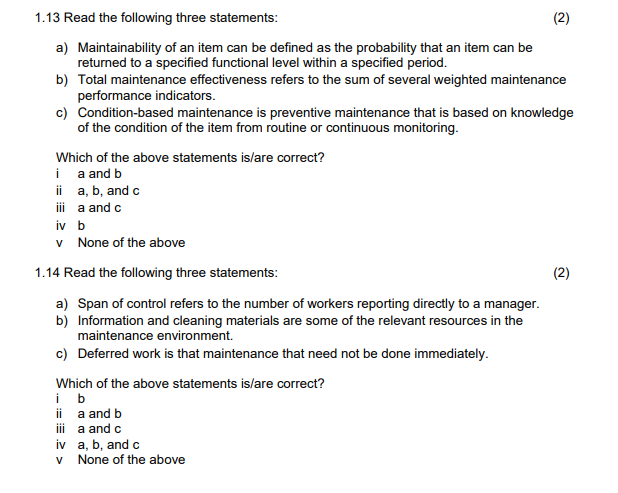 1.13 Read the following three statements: (2) )