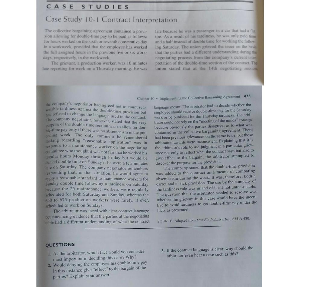 1. As the arbitrator, which fact would you