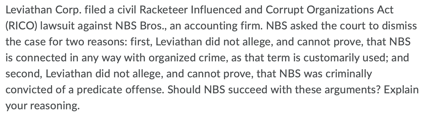BUSINESS LAW Leviathan Corp. filed a civil