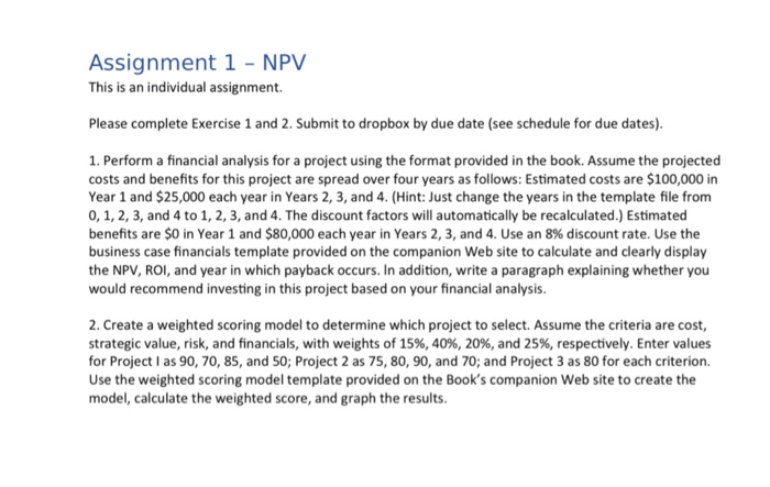 Assignment 1 - NPV This is an individual