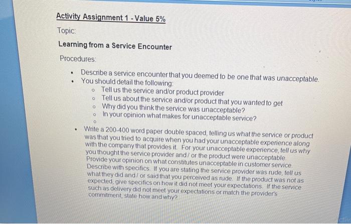 . Activity Assignment 1 - Value 5% Topic: