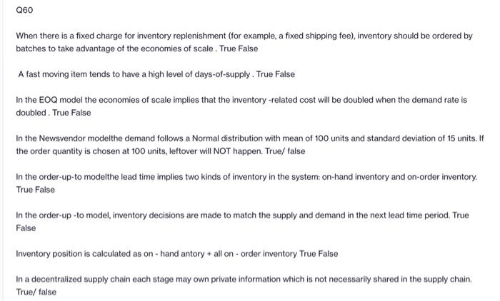 Q60 When there is a fixed charge for inventory