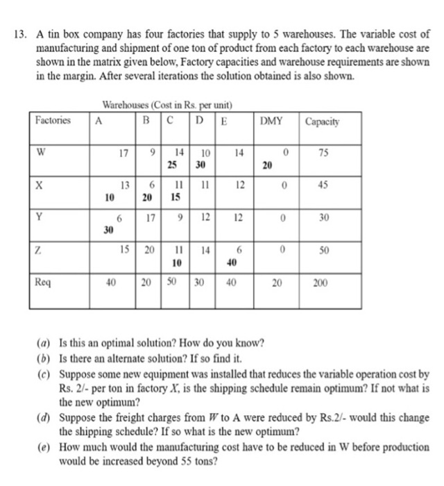 13. A tin box company has four factories that