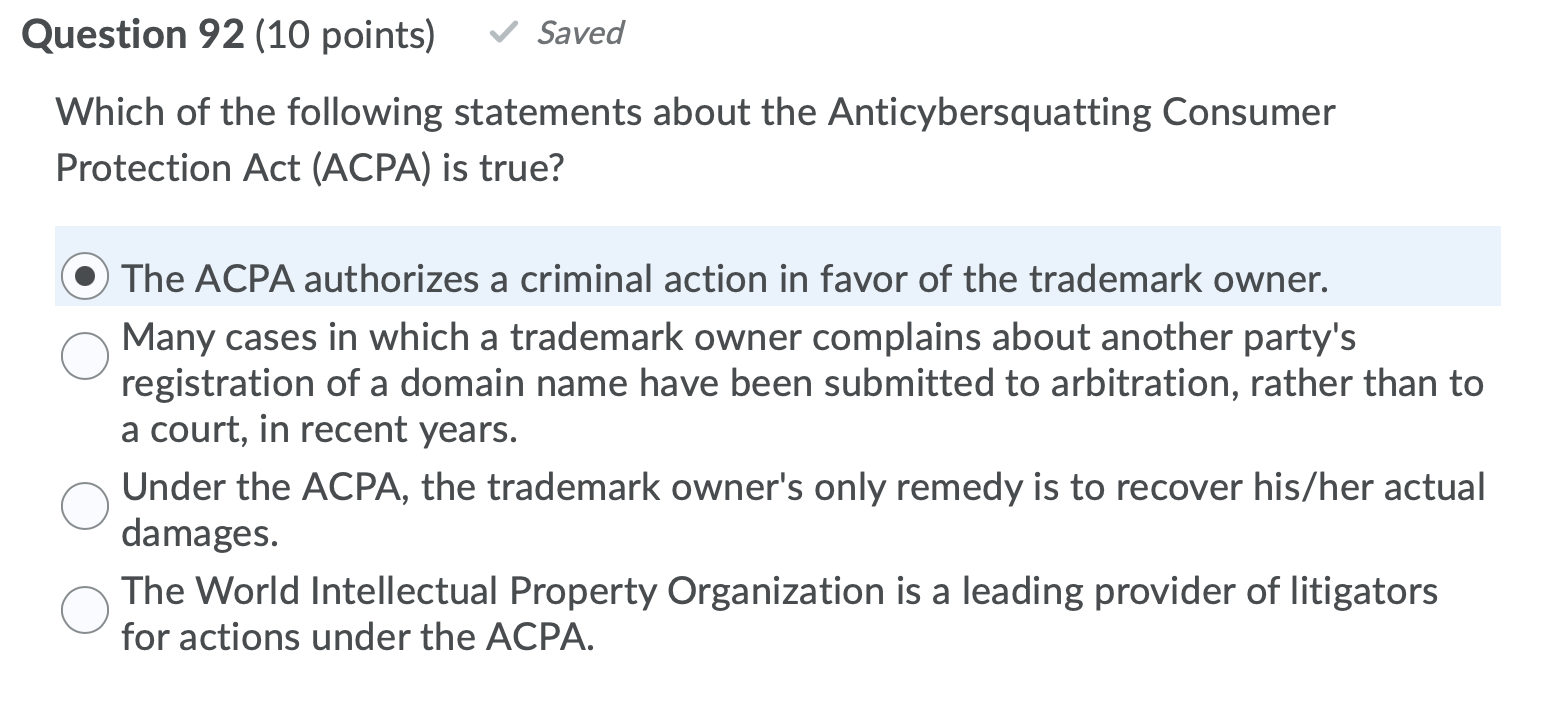 Question 82 (10 points) Which of the following