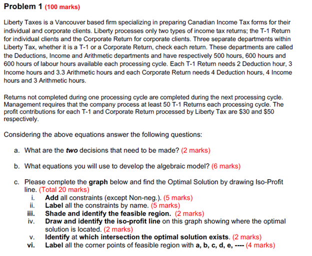 Problem 1 (100 marks) Liberty Taxes is a