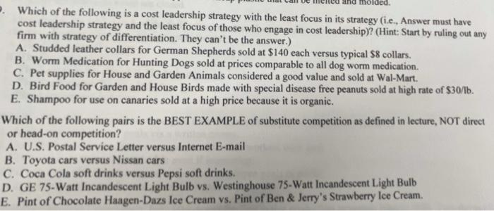 molded. P. Which of the following is a cost