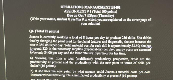 OPERATIONS MANAGEMENT B3401 ASSIGNMENT # 1 (Total