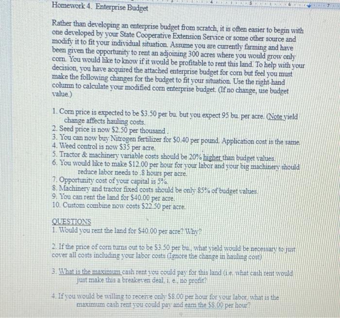 Please help me! 5 Homework 4. Enterprise Budget