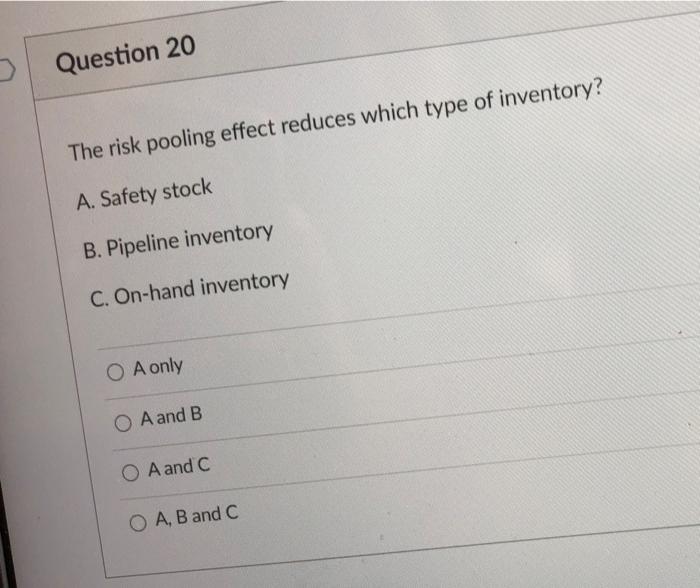Question 20 The risk pooling effect reduces which