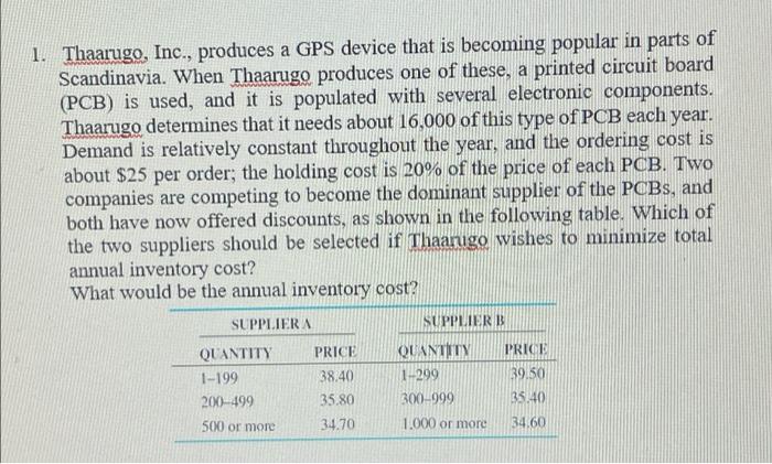 1. Thaarugo, Inc., produces a GPS device that is