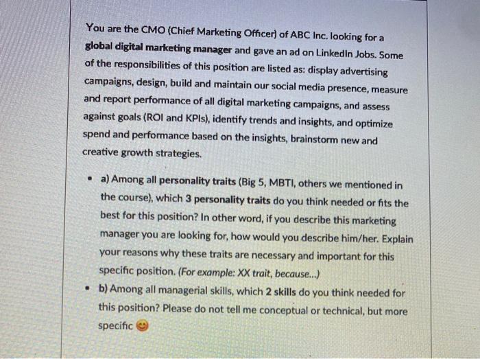 You are the CMO (Chief Marketing Officer) of ABC