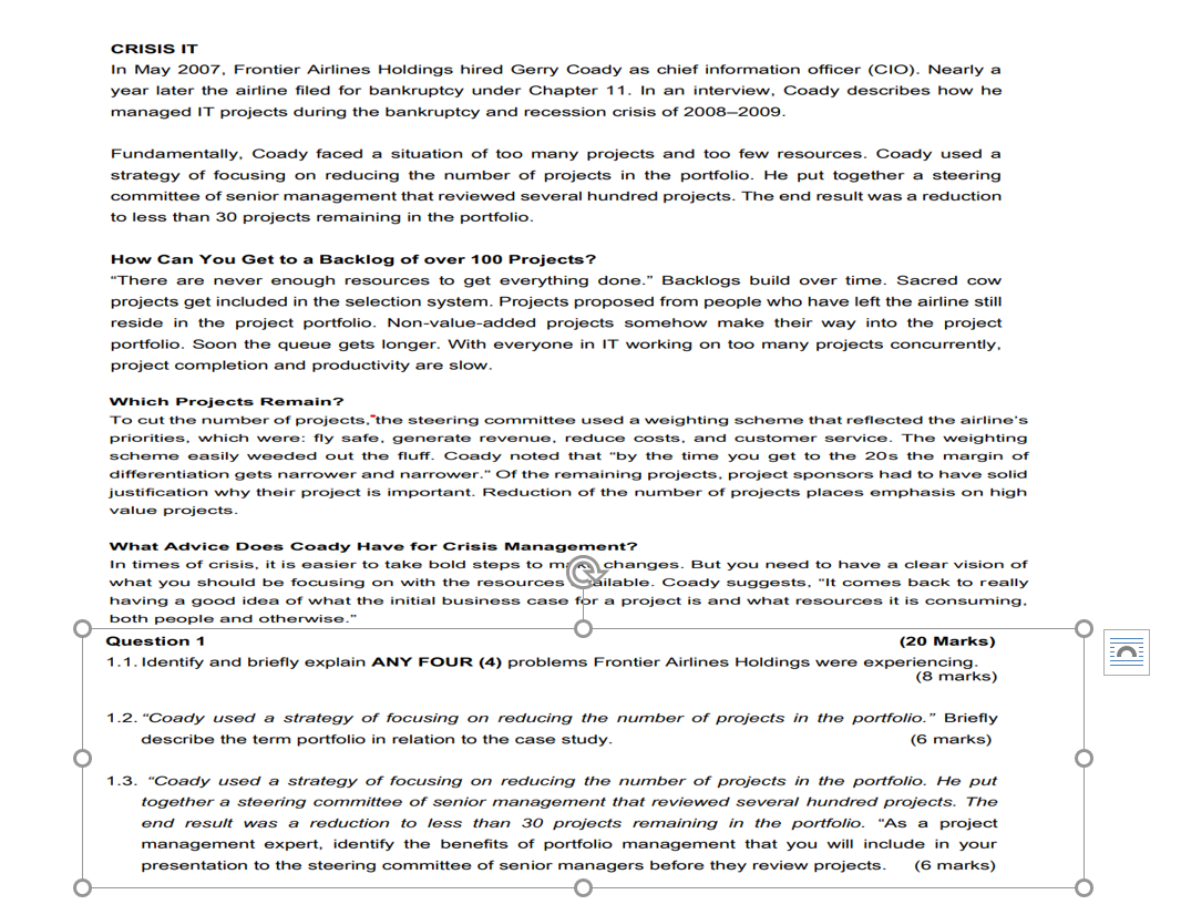 CRISIS IT In May 2007, Frontier Airlines Holdings