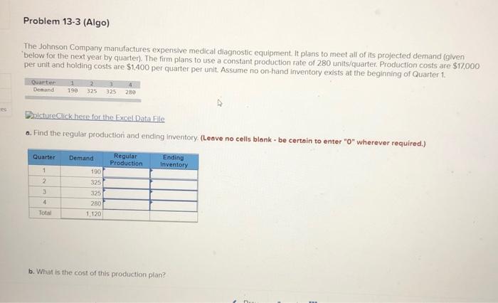 Problem 13-3 (Algo) The Johnson Company
