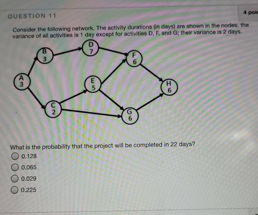 4 poir QUESTION 11 Consider the following