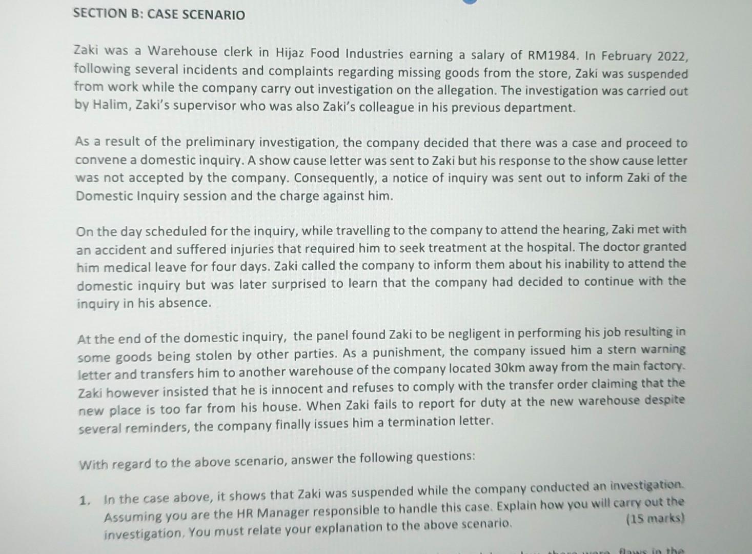 Zaki was a Warehouse clerk in Hijaz Food