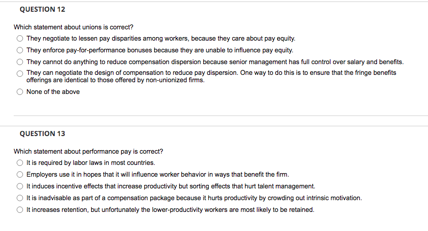 QUESTION 12 Which statement about unions is