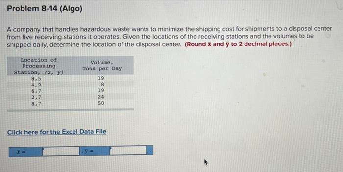Problem 8-14 (Algo) A company that handles