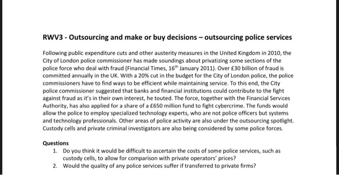 RWV3 - Outsourcing and make or buy decisions -