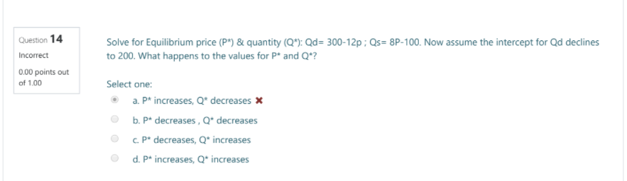 Question 14 Incorrect 0.00 points out of 1.00
