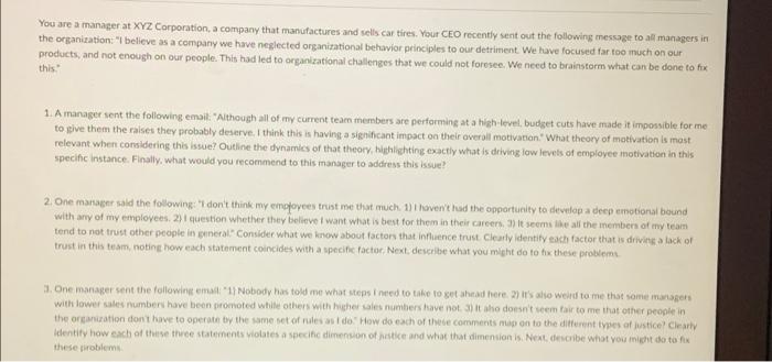 You are a manager at XYZ Corporation, a company