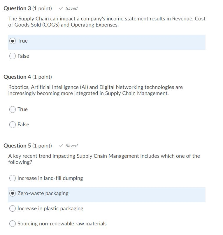 Question 3 (1 point) Saved The Supply Chain can