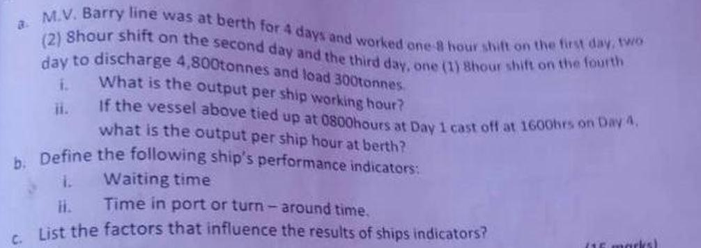 M.V. Barry line was at berth for 4 days and