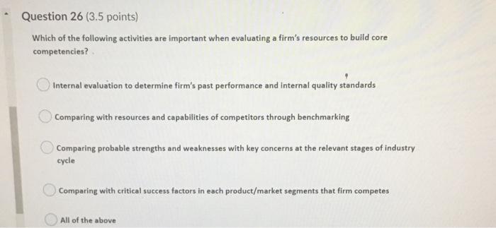 Question 26 (3.5 points) Which of the following