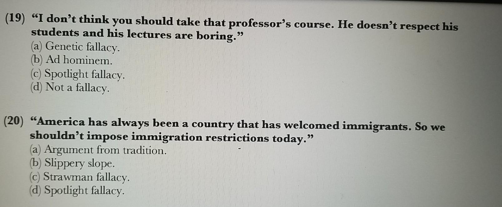 IDENTIFY THE FALLACY IN EACH CASE 19&20 99 (19)