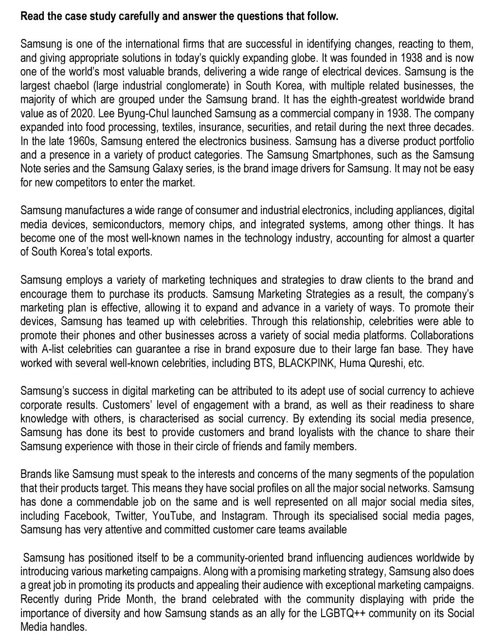 Read the case study carefully and answer the