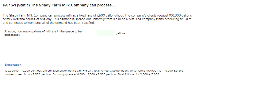 PA 16-1 (Static) The Shady Farm Milk Company can